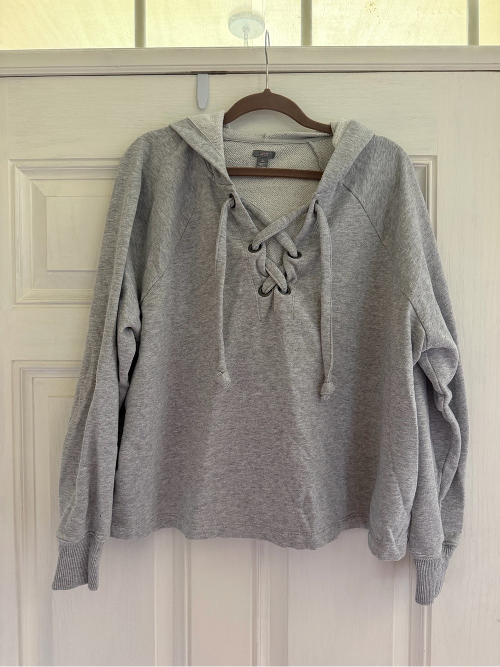 Aerie Lace-Up Hooded Sweater - Light Gray